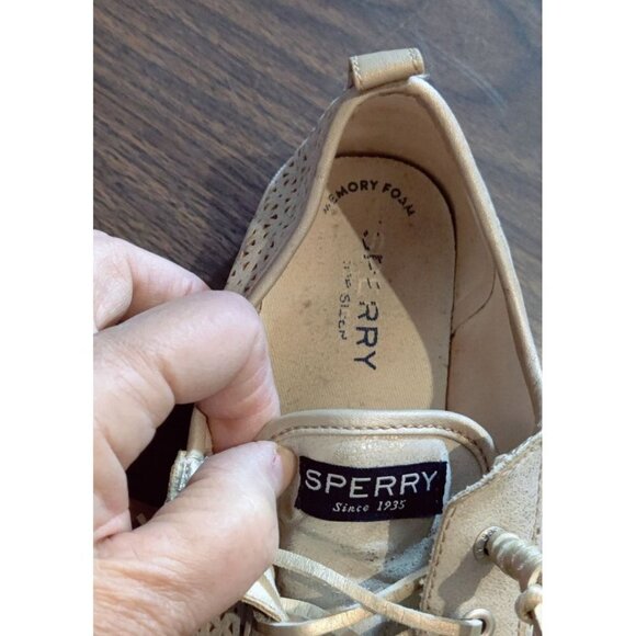 Sperry Metallic Sneaker Lace Up Top Sider Crest Activewear Platinum Gold Size 6 - Picture 12 of 13